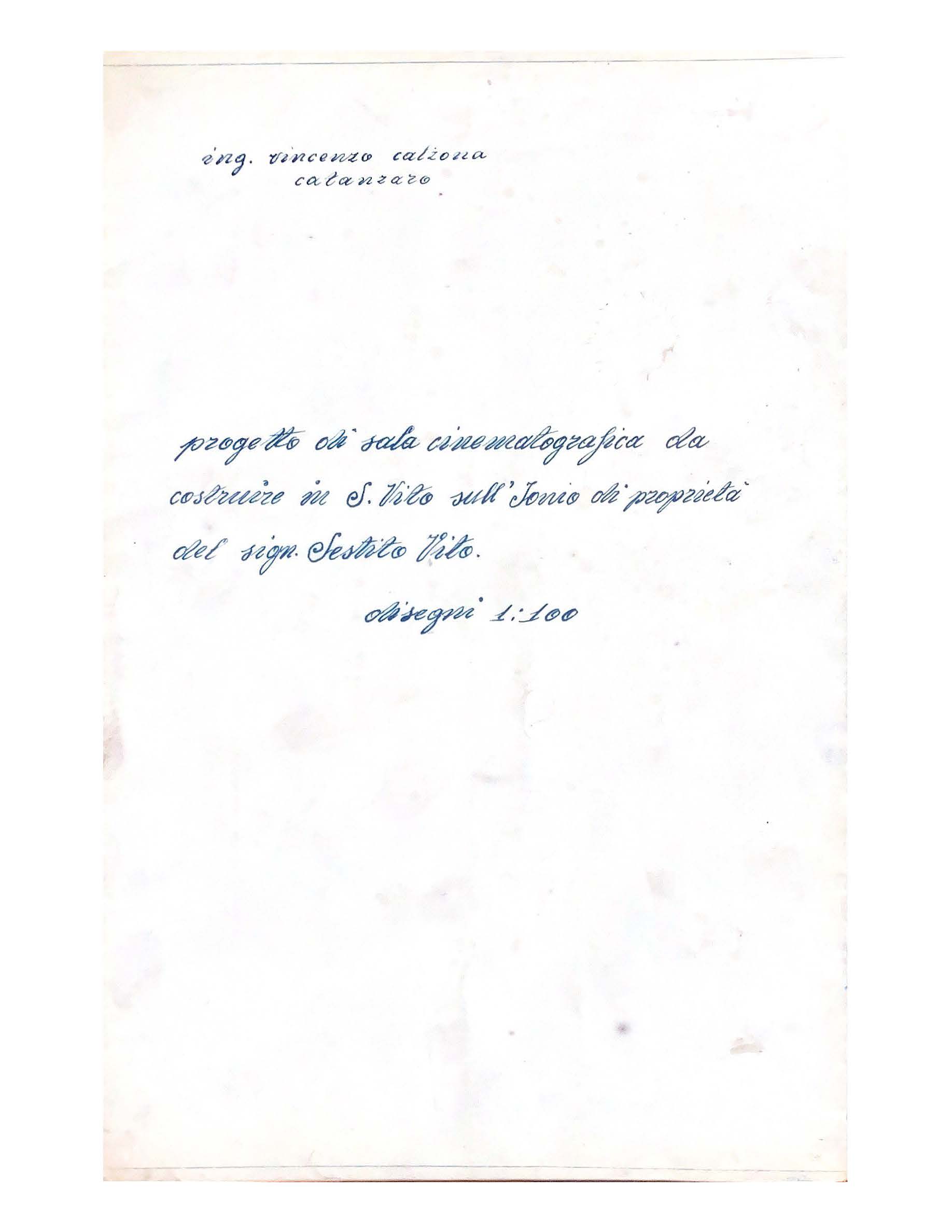 1957-1959 Progetto sala Cinematografica Via Comm. Doria 1